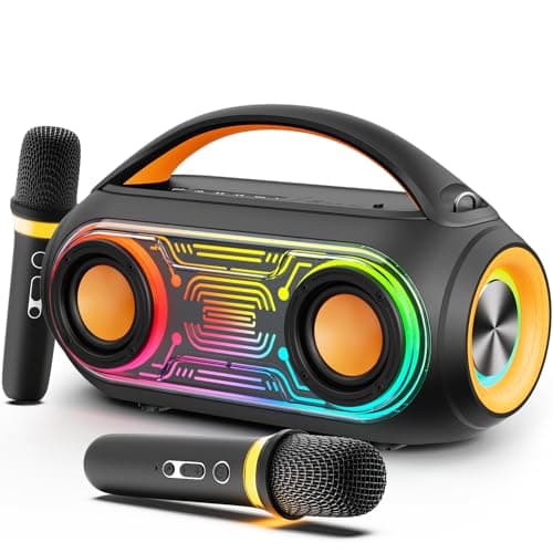 PPMIC Karaoke Machine with 2 Wireless Microphones, 36H Playtime, IPX5 Waterproof, Magic Voice, Portable Bluetooth Speaker for Home/Outdoor/Beach Parties