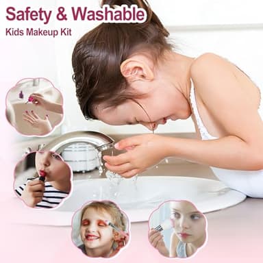 YasinKidz 60 in 1 Kids Makeup Kit, with 3-Color Led Makeup Mirror Real Washable Kids Makeup Sets for Girls 5-8, Perfect Girl Birthday Gift, Age 3+ - Image 5