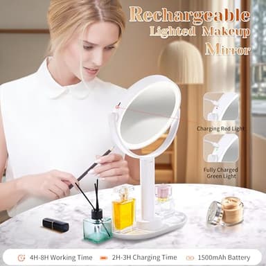 vpu Vanity Makeup Mirror with Lights, 10X/1X Double Sided Magnifying Light up Desk Mirror with Stand Cosmetic Organizer, 3 Color Brightness Adjustable 360° Rotation Detachable for Travel - Image 7