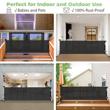 96 Inch Wide Reinforced Retractable Baby Gate with Support Rods, Extra Long Dog Gate Retractable Gate Outdoor Gates for Decks, Prevent Crawling Under Extra Long Baby Gates for Large Openings, Black - Image 4