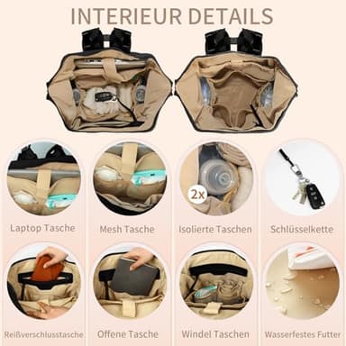 Omanmoli Diaper Bag Backpack,Large Neoprene Baby Bag for Boys Girls with 15 Diaper Bag Organizer,2 Insulated Pockets,Changing Pad,Stroller Straps,Black - Image 3