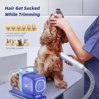 buenkee Dog Grooming Kit with Vacuum, All-in-One Pet Grooming Vacuum for Dogs and Cats, Low Noise Pet Hair Clipper & Shedding Brush, Dog Hair Remover, Cat Pet Groomer Set with Cleaning Brushes, Blue - Image 3