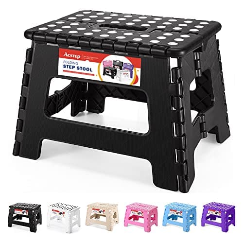 ACSTEP Folding Step Stool 9'' Tall Kids Step Stool Holds Up to 300 lb Plastic Foldable Step Stools for Kids Non-Slip Surface with Carry Handle Collapsible Stool for Home, Outdoor and Indoor(Black) - Image 1
