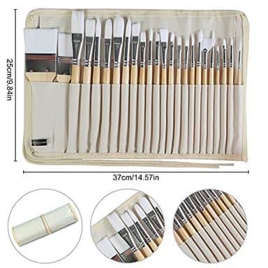 Paint Brushes Set of 24 Pieces Wooden Handles Brushes with Canvas Brush Case, Professional for Oil, Acrylic and Watercolor Painting - Image 4