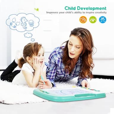 SGILE Large Magnetic Drawing Board - 4 Colors 16×13in Doodle Pad with 4 Stamps for Toddlers, Learning Toy Board Etch Sketch Gift for 36+ Month Kids Girls Boys, Green - Image 4