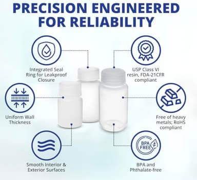 United Scientific® Unistore™ - Sample Containers with Lids - Laboratory Grade Polypropylene Wide Mouth Reagent Bottle - 16 Oz Bottles with Caps (500ml), Plastic Bottles with Lids, Pack of 12 - Image 3