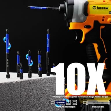 Facoow 16 Pack Phillips Impact Driver Bits, #2 Phillips Head Magnetic Screwdriver Bits Set, 1" - 6" S2 Alloy Steel Impact Bits, 1/4" Hex Shank Screwdriver Drill Bit, CNC Machined ph2 Impact Drill Bits - Image 8