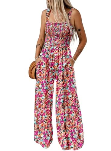 Dokotoo Womens Oversized Pink 2 Jumpsuits for Women Overalls Loose Casual Wide Leg One Piece Sleeveless Printed Jumpsuit Long Pant Rompers with Pockets 2025 Fashion XL - Image 1