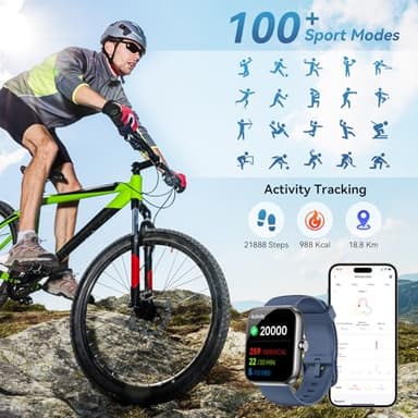 Smart Watch for Men Women Alexa Built-in, Fitness Tracker with Call Function & 1.83" HD Touchscreen, 100 Sport Modes, Heart Rate/Sleep Monitor, IP68 Waterproof, iOS Android Compatible (Blue) - Image 3