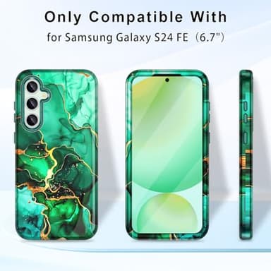 Hekodonk for Galaxy S24 FE Case,Heavy Duty Full Body Shockproof Protection 3 in 1 Hybrid Hard PC Soft Rubber Rugged Drop Protective Slim Women Phone Case for Galaxy S24 FE,Green Marble - Image 2