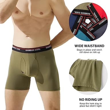 BAMBOO COOL Men's Underwear 4 Pack Boxer Briefs Soft Breathable Underwear for Men with Open FLY POUCH(L) - Image 3