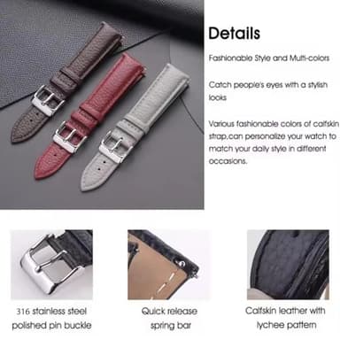 Aoeiwv Genuine Leather Watch Band Hand-Stitched Texture Padded Italian Leather Strap Quick Release 12mm 13mm 14mm 15mm 16mm 17mm 18mm 19mm 20mm 21mm 22mm 23mm 24mm Replacement Band for Women Men - Image 2