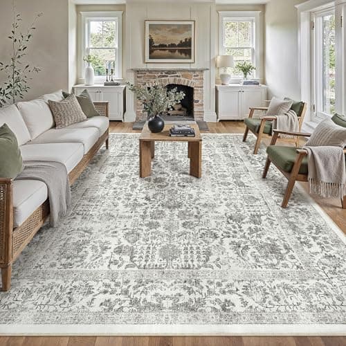 PureCozy Black Area Rug 9x12 Machine Washable Large Vintage Living Room Distressed Non Slip Carpet Traditional Indoor Bedroom Retro Floral Accent Throw Rug for Office Kitchen Dining Room - Image 1