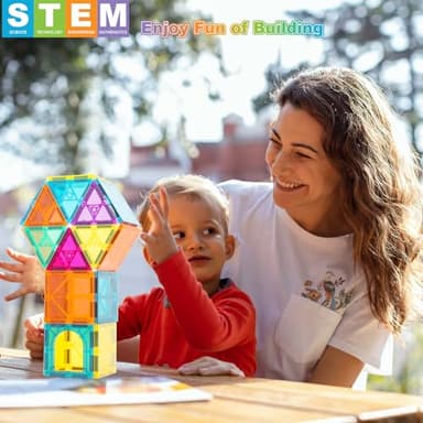 NEOFORMERS Magnetic Tiles, 96PCS Magnetic Block Toddler Toys with 2 Cars, 3D Clear Magnet Building Tiles Set, STEM Educational Toys for Kids 3-9 Years - Image 4