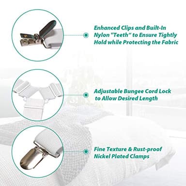 Bed Sheet Fasteners, Adjustable Mattress Suspenders, Mattress Cover Straps, Bed Corner Holder and Keepers and the Bed Sheet Grippers Clips (Triangle White Set of 4) - Image 5