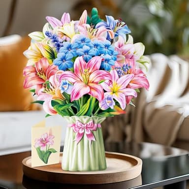 Airpark Pop Up Flower Card, 3D Greeting Card – Colorful Lily Bouquet – For Mom, Teacher – Thank You, Birthday, Mother’s Day Card - Image 3