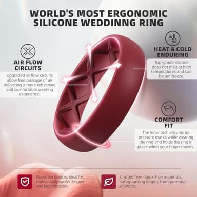 Egnaro Women's Rings Enhancers, 6mm Wide, 2mm Thick, Silicone Wedding Rubber Band with Half Size, Inner Arc Ergonomic Breathable Design - Image 2