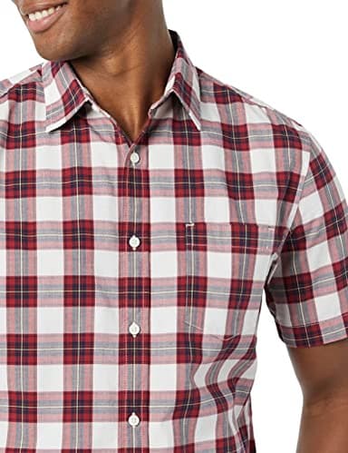 Amazon Essentials Short Sleeve Shirt for Men, Available in Big & Tall, Red White Plaid, 3X-Large - Image 5