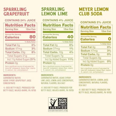 Betty Buzz Premium Sparkling Soda Citrus Variety Pack by Blake Lively (12 Pack Cans), Sparkling Grapefruit, Sparkling Lemon Lime, Meyer Lemon Club Soda | Real Juice, Natural Flavors, Only Clean Ingredients - Image 2