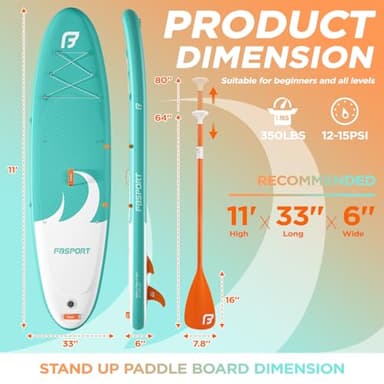 FBSPORT 11' Premium Stand Up Paddle Board, Yoga Board with SUP Accessories & Carry Bag | Wide Stance, Surf Control, Non-Slip Deck, Leash, Paddle and Pump for Youth & Adult - Image 2