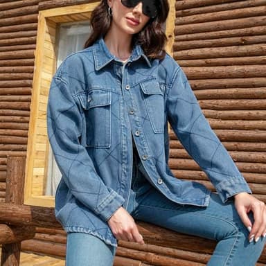 VOHOTO Women's Spring Denim Jacket-Lightweight Oversized Shacket with Soft Flannel Lining-Casual Everyday Wear - Image 2