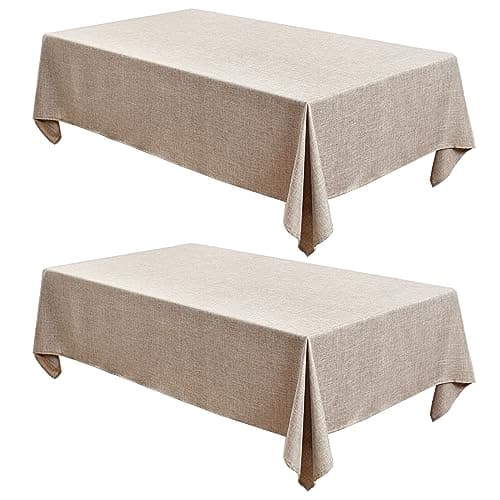 Fitable Faux Linen Tablecloths Rectangle 60 x 120 Inch - 2 Pack Neutral Table Clothes for 8 Foot Tables, Nature Faux Burlap Kitchen Table Covers for Dining, Party, Farmhouse, Banquet, Buffet - Image 1