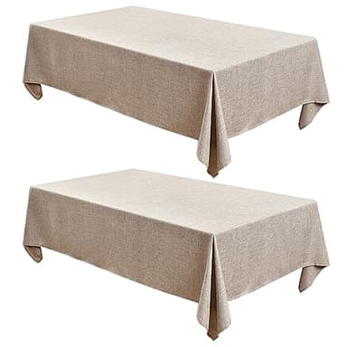 Fitable Faux Linen Tablecloths Rectangle 60 x 120 Inch - 2 Pack Neutral Table Clothes for 8 Foot Tables, Nature Faux Burlap Kitchen Table Covers for Dining, Party, Farmhouse, Banquet, Buffet - Image 1