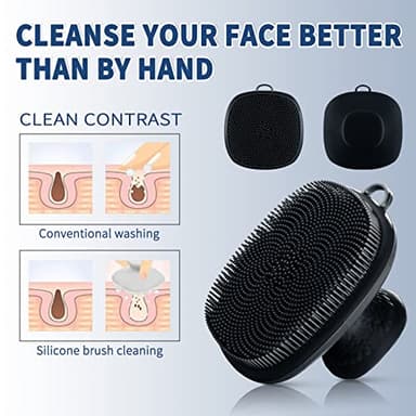 VWMYQ Face Scrubber, Silicone Face Scrubber for Men Facial Cleansing Brush Silicone Face Wash Brush Manual Waterproof Cleansing Skin Care Face Brushes for Exfoliating- Black - Image 4