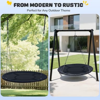 Trekassy 60" Large Saucer Tree Swing for Kids Adults 900D Oxford Waterproof with 2pcs Hanging Straps-Black - Image 5