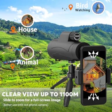 2025 Update - 80x100 Monocular Telescope High Powered for Smartphone High Definition Monoculars for Adults with Adapter/Tripod for Bird Watching Hiking Hunting Camping Traveling Outdoor (Black New) - Image 6