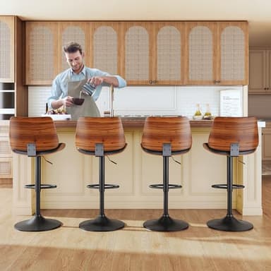YaFiti Bar Stools Set of 4, Bar Stools for Kitchen Island with Bentwood Back and Leather Seat, Swivel Barstools for Kitchen Counter, Bar, Black - Image 5