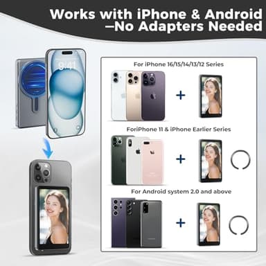 Wireless Selfie Monitor Screen for iPhone & Android, 1800mAh Magnetic Phone Vlog Selfie Screen with Bluetooth Remote, 3-Level Brightness, Wireless Mirroring for Back Camera TikTok Live No Delay Grey - Image 9