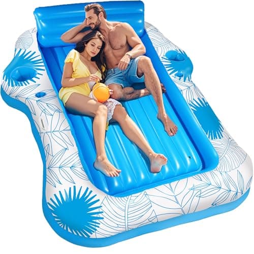 Inflatable Pool Lounger Float for Adults - 70" x 60" JIANYHW X-Large Beach Sun Tan Tub Pool Lounge Raft Sunbathing Pool Floaties with 2 Food/Drink Holder, Blow Up Tanning Pool Bed Floating Mat - Image 1