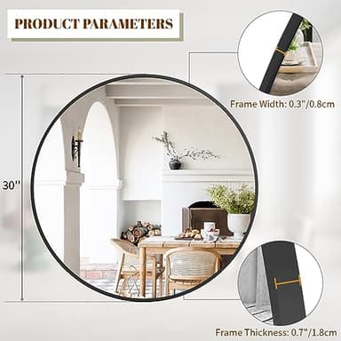 BEAUTYPEAK 30 Inch Round Mirror, Metal Frame Circle Mirror, Wall Mounted for Entryway, Bathroom, Vanity, Living Room, Black - Image 5