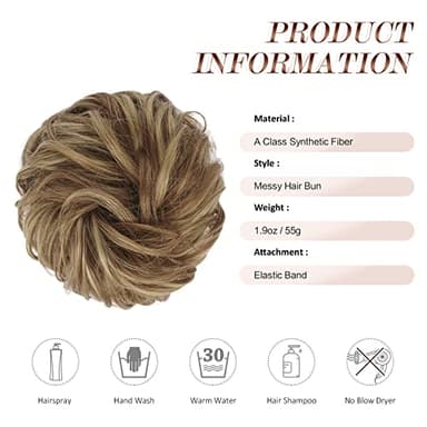 FESHFEN Messy Bun Hair Pieces - Large Wavy Curly Elastic Hair Bun Scrunchies Ponytail Extensions Synthetic Chignon Hairpieces for Women, Brown & Blonde 1.94oz - Image 5