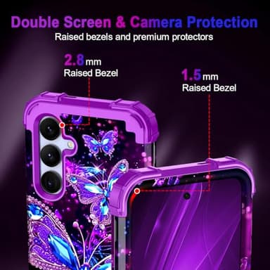 Miqala for Galaxy S25 5G Case,Glow in The Dark Three Layer Heavy Duty Shockproof Full Protection Hard Plastic Bumper+Soft Silicone Protective Case for Samsung Galaxy S25 6.2 inch,Dark Butterfly - Image 5