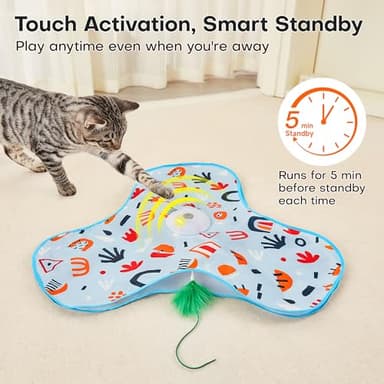 Potaroma Hide and Seek Interactive Cat Toys, Moving Concealed Wand Feather, Automatic Chargeable Indoor Kitten Exercise Kicker, Mouse Squeaky, Floral Cover - Image 4