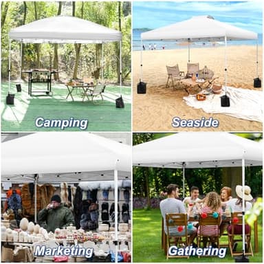 WEIZE Pop up Canopy Tent 10x10ft, 1-Button Push Setup, Instant Portable Shelter, Adjustable Height, Portable Roller Bag, 4 Weight Bags, Guy Ropes & Stakes Included, White - Image 9