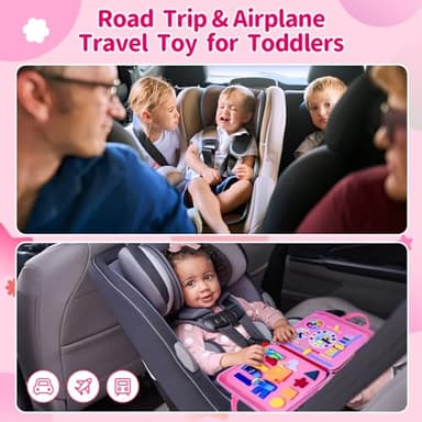PITCOTT Busy Board Montessori Toys for 1 2 3 4 Year Old Toddlers -Travel Toy for Plane Car, Birthday Gift for Boys Girls - Preschool Educational Learning Activity Sensory Fine Motor Skills (Pink) - Image 5