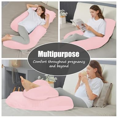 HIPHOP PANDA U-Shaped Pregnancy Pillow for Sleeping - Full Body Maternity Support Pillow with Removable Cover - Comfort for Back, HIPS, Legs, Belly - 57 Inch for Pregnant Women, Pink - Image 7