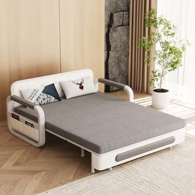 NessCarsti Pull-Out Sofa Daybed with Trundle - Versatile Futon Sleeper Couch for Living Room and Small Spaces (34.6"" D x 50.3"" W x 34.2"" H)- Gray/White Sofa Bed - Image 1