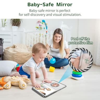 BOHEMIABY Baby Photo Album, My First Family Photo Album for Baby Holds 17 4 x 6" Pictures, Rainbow Toddler Photo Album with Safety Mirror, Soft Baby Books - Image 5