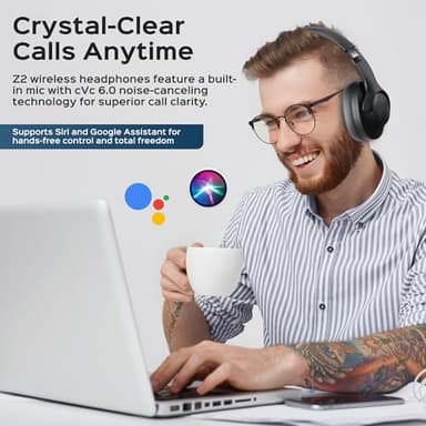 TREBLAB Z2 Hybrid Active Noise Cancelling Workout Headphones - Signature-HD Sound, Deep Bass, 58H Battery, Comfortable, Foldable Over Ear Bluetooth Headphones Wireless w/Mic for Calls, for Gym, Sport - Image 8