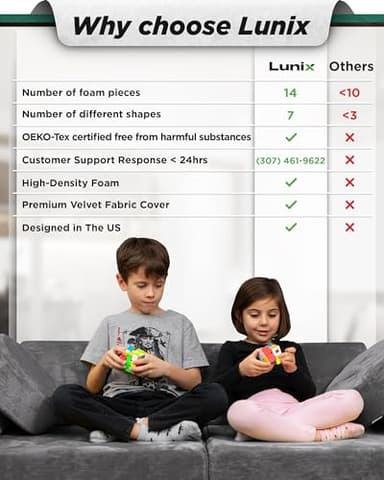 Lunix LX15 14pcs Modular Kids Play Couch, Child Sectional Sofa, Fortplay Bedroom and Playroom Furniture for Toddlers, Convertible Foam and Floor Cushion for Boys and Girls, Steel Gray - Image 3