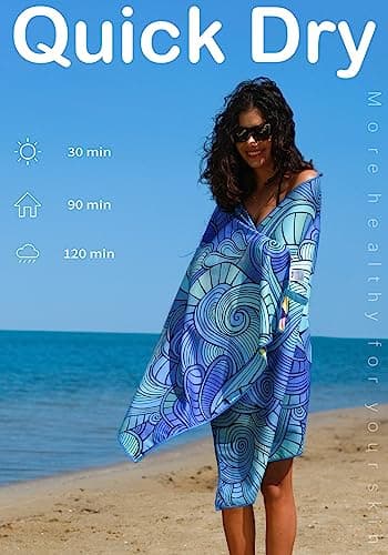 Microfiber Thin Lightweight Flat Beach Towel Sand Free Quick Dry Absorbent Compact Towels for Swimming Pool Camping Beach Accessories Large Easy Pack Travel Things for Vacation Essentials Adult Gift - Image 6
