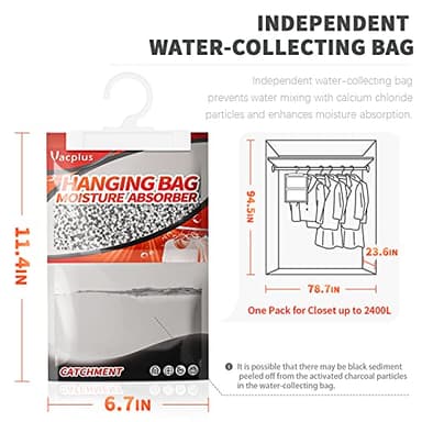 Vacplus Moisture Absorbers, Hanging Closet Dehumidifier Bags, Humidity Packs, Desiccant, Closet Dehumidifiers with Activated Charcoal, 10 Pack, 9.8 OZ - Image 6