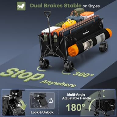 Hikemoon 48"L Collapsible Wagon Cart Foldable, 560LB Weight Capacity 300L Heavy Duty Folding Beach Wagon with All-Terrain Big Wheel, Utility Wagon for Grocery, Shopping, Garden, Sports, Camping, Black - Image 8