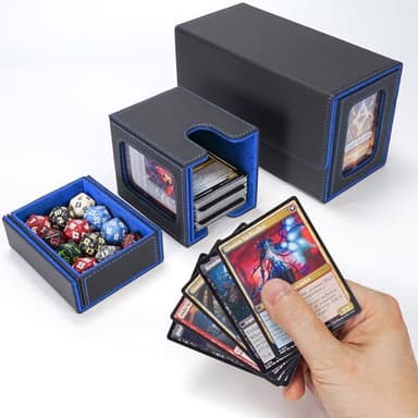 AFIING MTG Commander Card Storage Box - Fits 200 Double Sleeved Cards,3-in-1Card Deck Case,Strong Magnet Card Organizer For Magic Commander TCG CCG,4Dividers &2 Toploaders, Black/Blue - Image 6