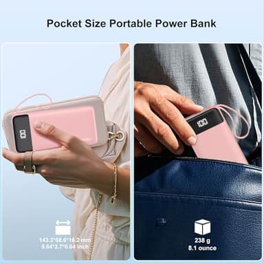 penaover Portable Charger 10000mAh Power Bank with Built-in Cable, 5 Output 2 Input Travel Essential External Battery Pack with LED Display Compatible with iPhone 16/15 Samsung S22 Android,etc - Image 5
