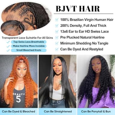 BJVT 26 Inch Deep Wave Lace Front Wigs Human Hair Wigs for Women 13x6 HD Lace Front Wigs Human Hair 200 Density Deep Curly Lace Frontal Wigs Human Hair Pre Plucked with Baby Hair - Image 3